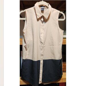 Ann Taylor Color Block/Two-Toned Tan and Black Collared Tank Blouse Size XS